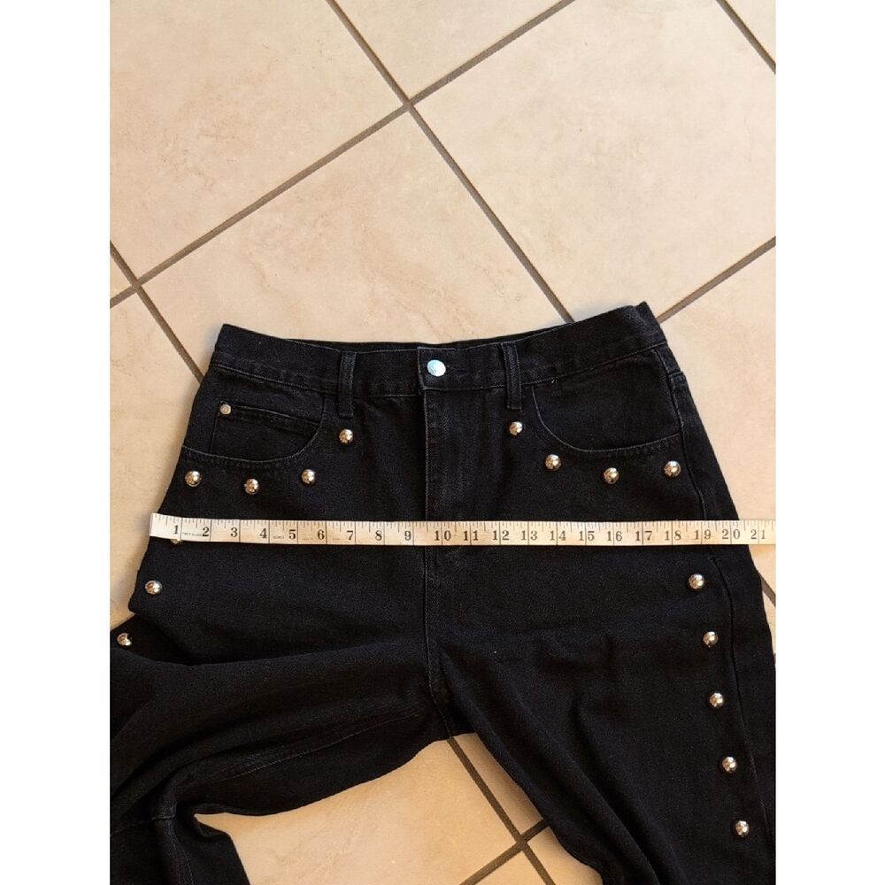 AiiRZ Studded Wide Leg Jeans Black Denim Barrel Pants Size 30 - Picture 12 of 13